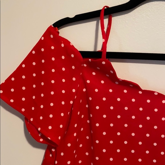 Monteau red/white polka dot off the shoulder top - Picture 3 of 6